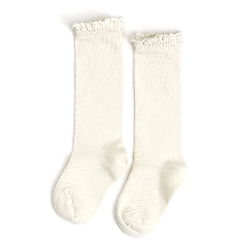 Little Stocking Co. Lace Top Knee High Socks - Ivory (1.5-3y)