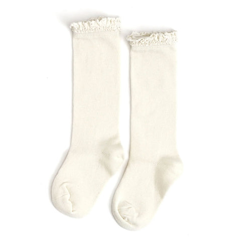 Little Stocking Co. Lace Top Knee High Socks - Ivory (1.5-3y)