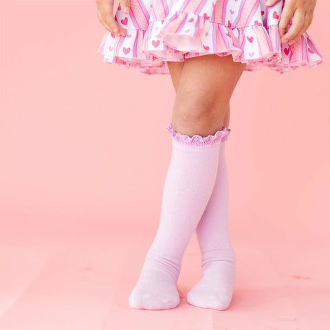 Little Stocking Co. Lace Top Knee High Socks - Lilac