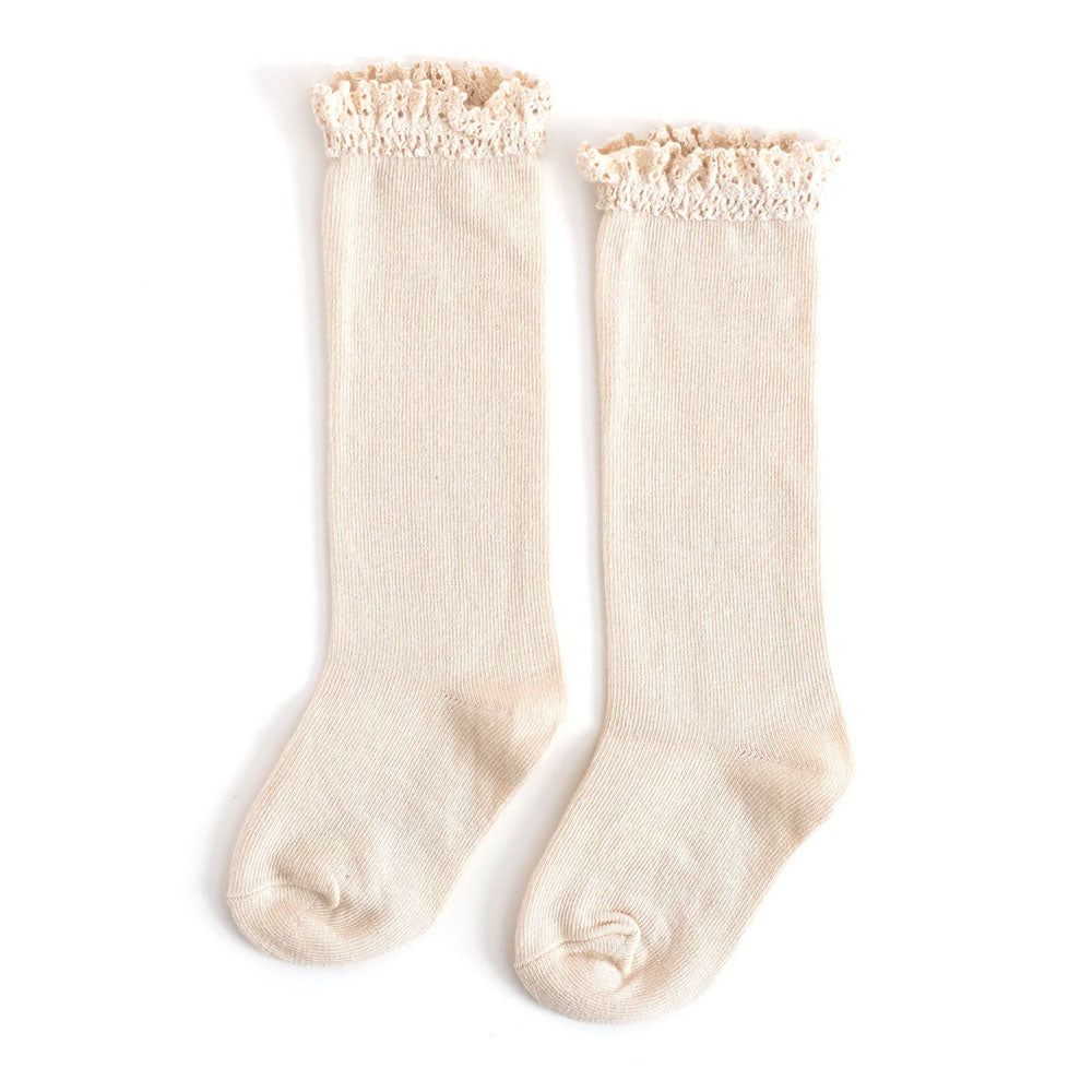 Little Stocking Co. Lace Top Knee High Socks - Ivory (1.5-3y)
