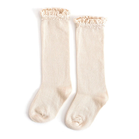 Little Stocking Co. Lace Top Knee High Socks - Ivory (1.5-3y)