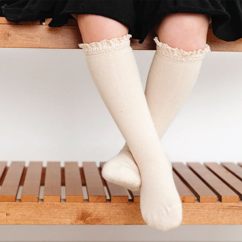 Little Stocking Co. Lace Top Knee High Socks - Ivory (1.5-3y)