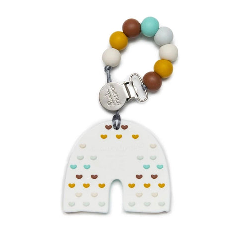 *Loulou Lollipop Neutral Rainbow Silicone Teether Holder Set