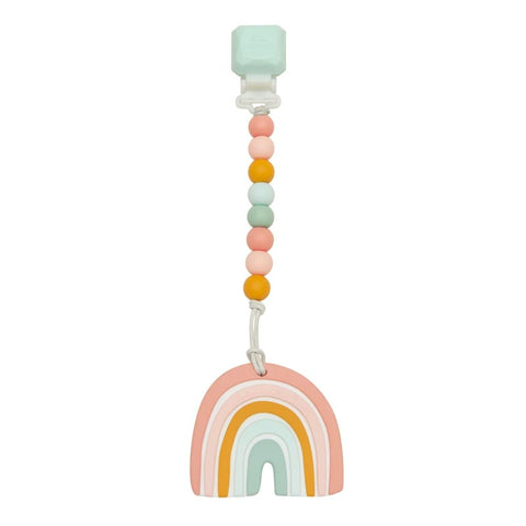 *Loulou Lollipop Pastel Rainbow Silicone Teether Holder Set