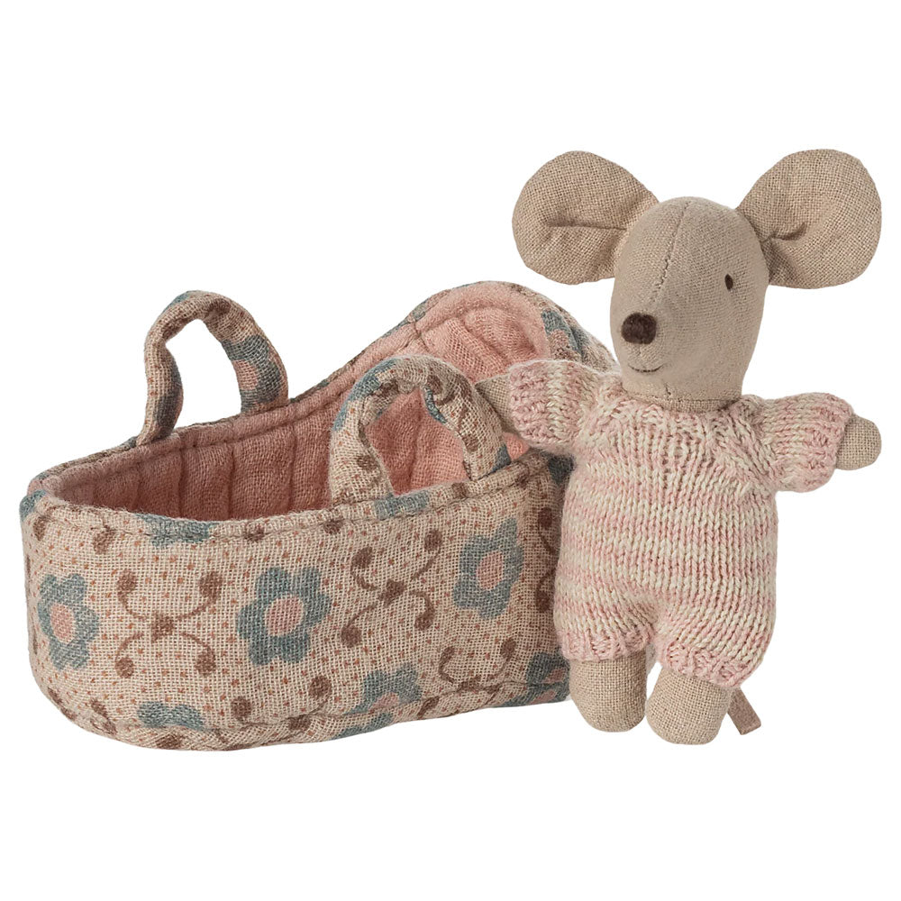 *Maileg Baby Mouse in Carrycot - Rose