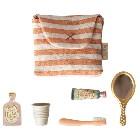 *Maileg Toothbrush Set in Bag for Mouse - Coral Stripe