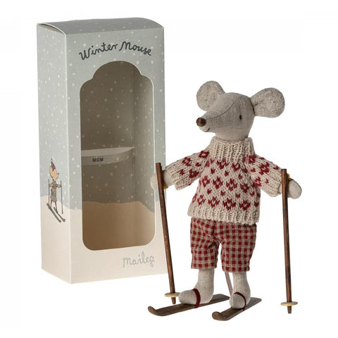 *Maileg Winter Mouse with Ski Set - Mum