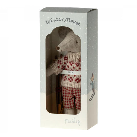 *Maileg Winter Mouse with Ski Set - Mum