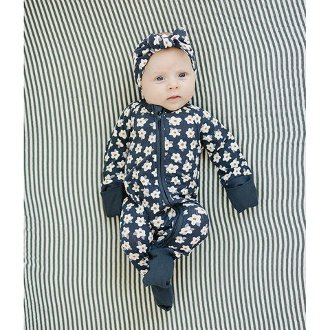 Mebie Baby Ribbed Bamboo Romper - Navy Daisy