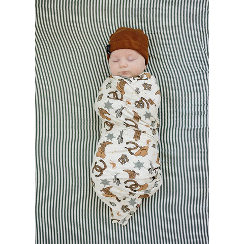 Mebie Baby Ribbed Bamboo Stretch Swaddle - Cowboy Outlaws