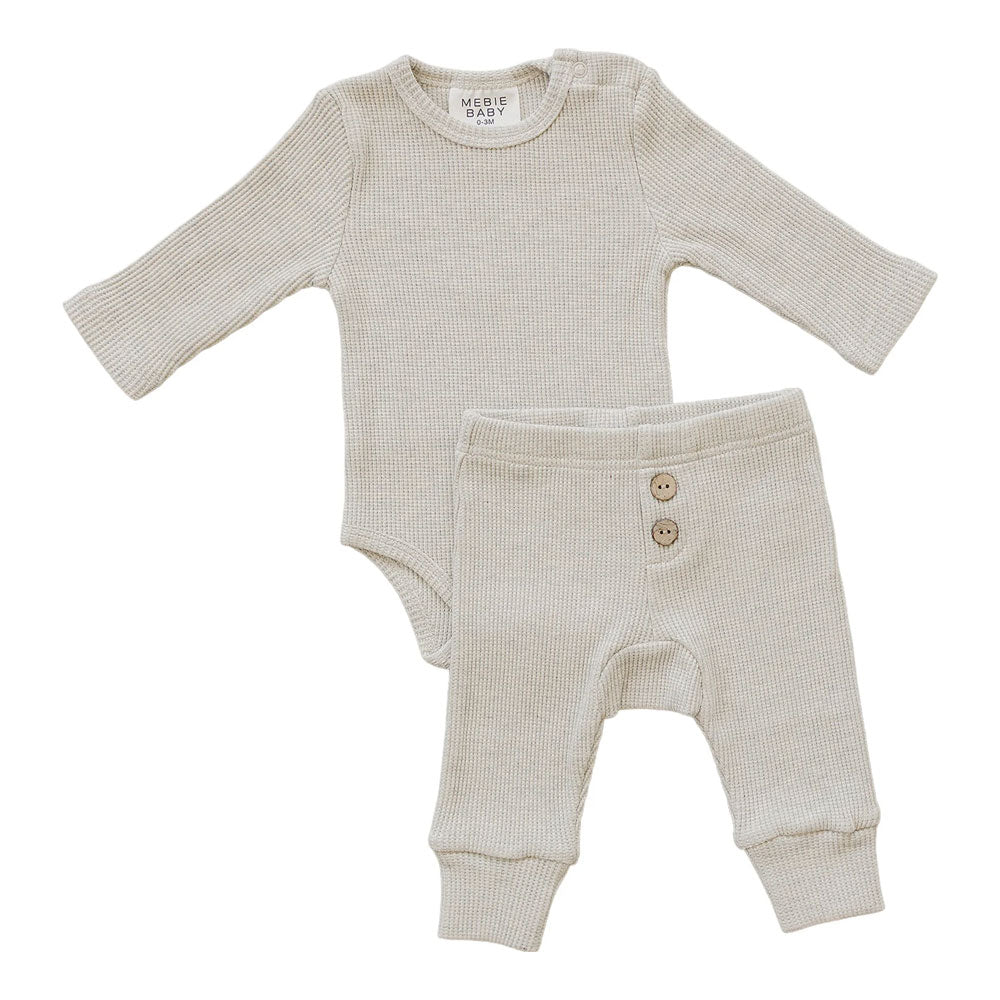 Mebie Baby Bodysuit Waffle Set - Heather Grey