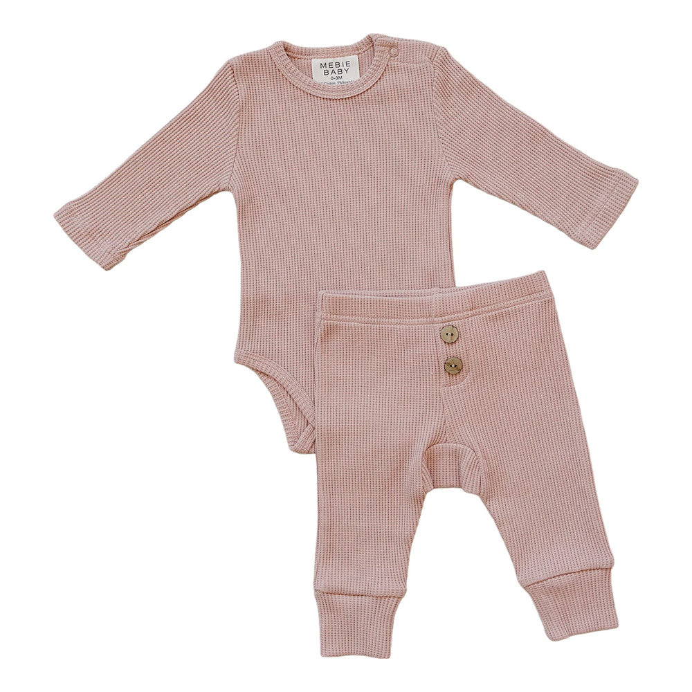 Mebie Baby Bodysuit Waffle Set - Pink