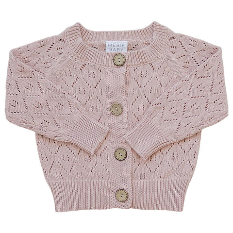 Mebie Baby Pink Pointelle Button Down Cardigan