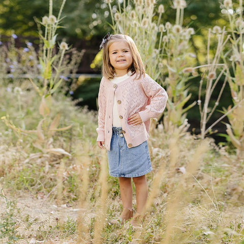 Mebie Baby Pink Pointelle Button Down Cardigan