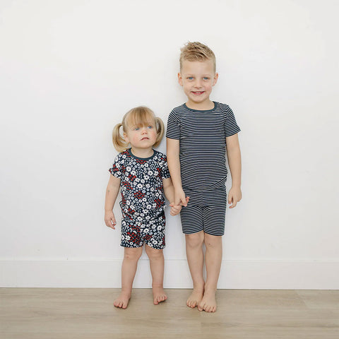 Mebie Baby Bamboo Cozy Short Set - Americana Floral Ribbed