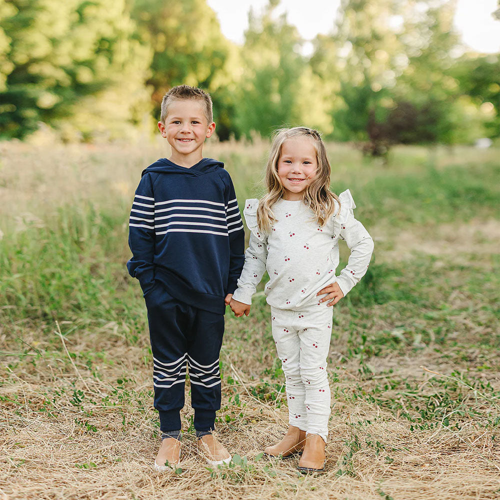 Mebie Baby Hooded French Terry Set - Navy Stripes