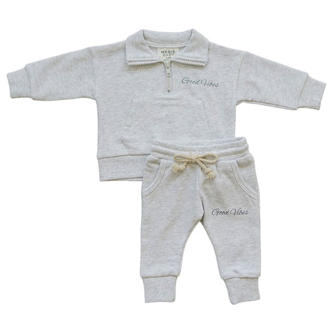 Mebie Baby Quarter Zip French Terry Set - Good Vibes