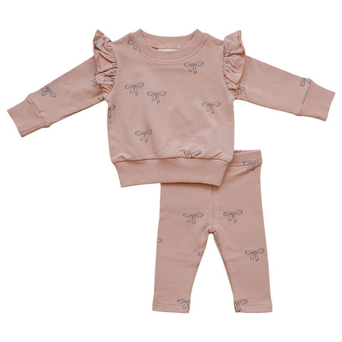Mebie Baby Ruffle French Terry Set - Pink Ribbon