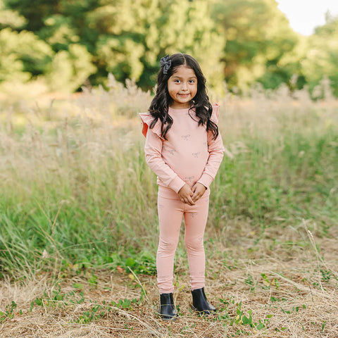 Mebie Baby Ruffle French Terry Set - Pink Ribbon