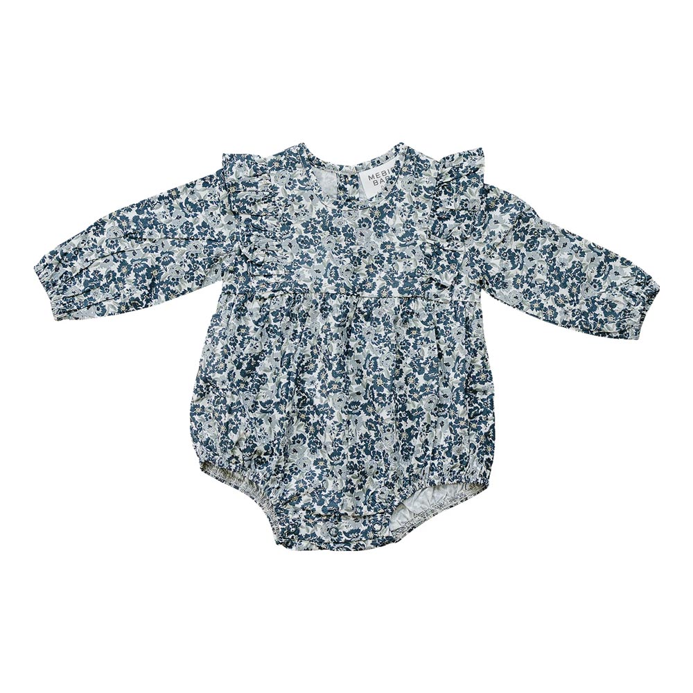 Mebie Baby Liberty Floral Long Sleeve Ruffle Bubble Romper (Size 0-3m)