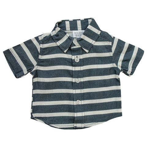 Mebie Baby Linen Button-Up Shirt - Navy Stripe