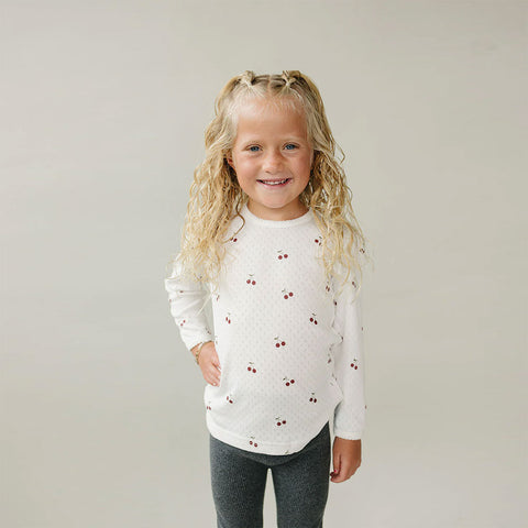 Mebie Baby Long Sleeve Pointelle Tee - Cherry