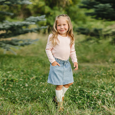 Mebie Baby Long Sleeve Pointelle Tee - Pink
