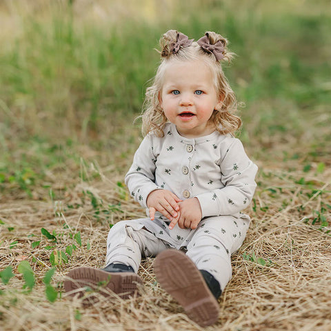 Mebie Baby Long Sleeve Button Romper - Floral