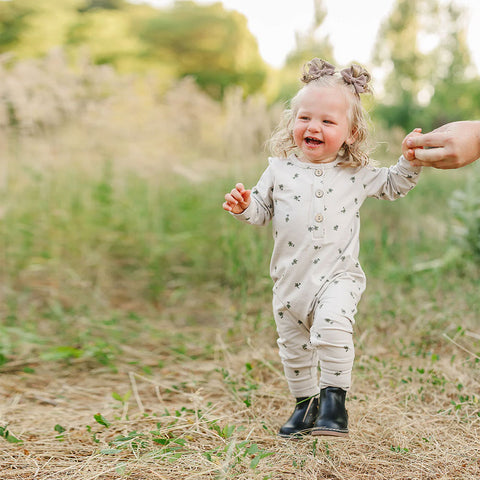 Mebie Baby Long Sleeve Button Romper - Floral