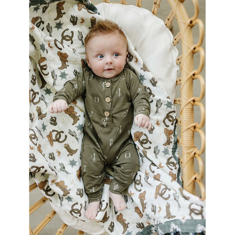 Mebie Baby Long Sleeve Button Romper - Nashville