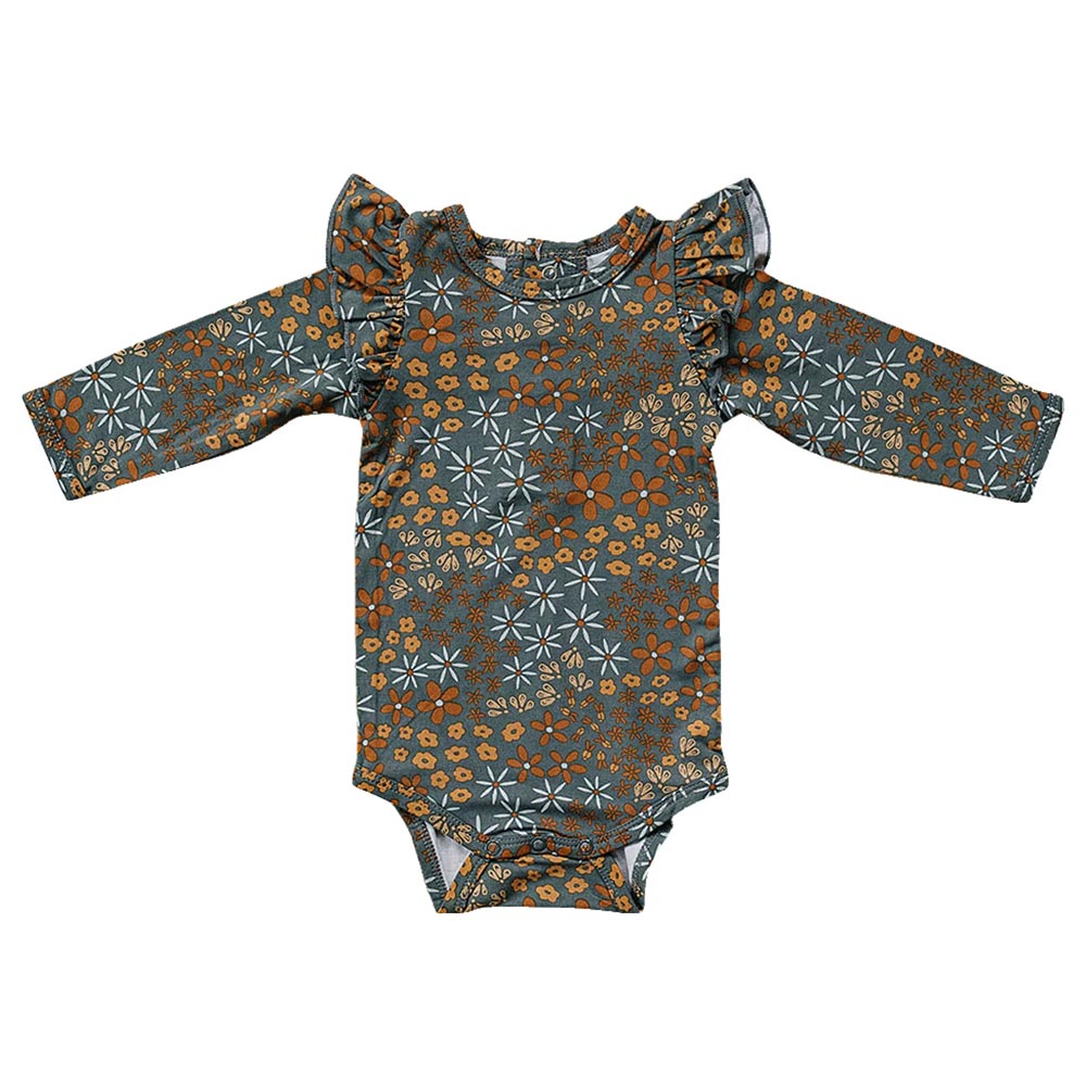 Mebie Baby Ruffle Sleeve Bodysuit - Navy Floral (Size 12-18m) *CLEARANCE*