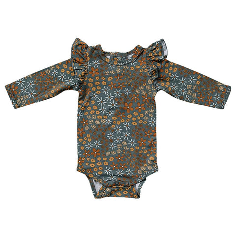 Mebie Baby Ruffle Sleeve Bodysuit - Navy Floral (Size 12-18m) *CLEARANCE*