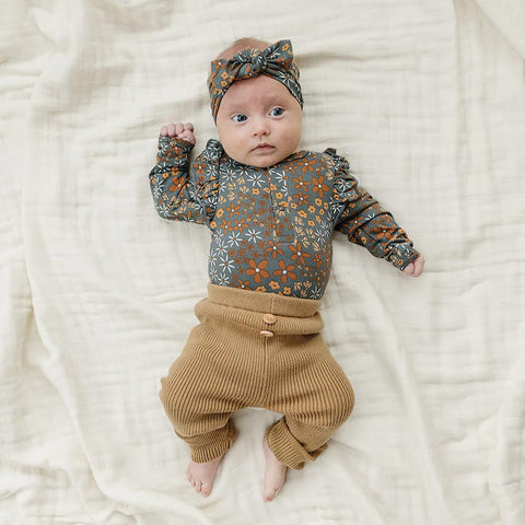Mebie Baby Ruffle Sleeve Bodysuit - Navy Floral (Size 12-18m) *CLEARANCE*