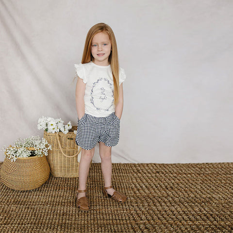Mebie Baby Shorts - Dark Blue Gingham (Size 3-6m)