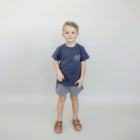 Mebie Baby Shorts - Dark Blue Gingham (Size 3-6m)