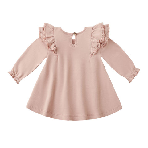 Quincy Mae Long Sleeve Flutter Dress - Rose