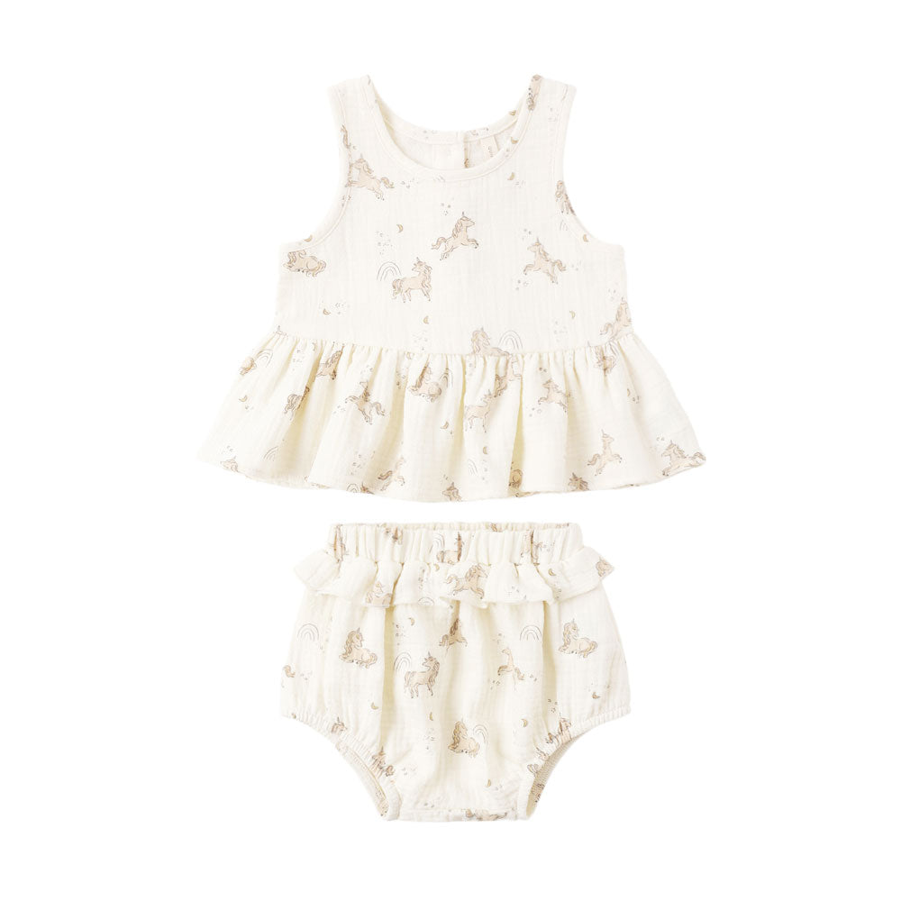 Quincy Mae Sleeveless Peplum Set - Ivory Unicorns