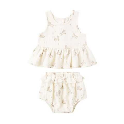Quincy Mae Sleeveless Peplum Set - Ivory Unicorns