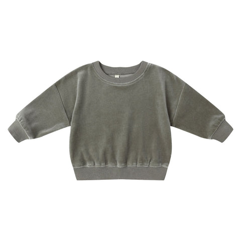 Quincy Mae Velour Relaxed Sweatshirt - Forest
