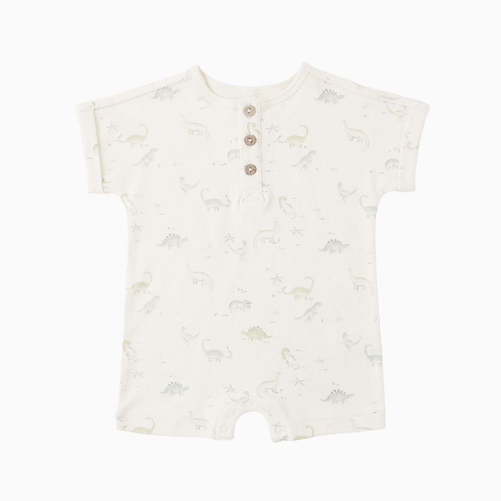 Quincy Mae Short Sleeve Romper - Ivory Dinosaurs