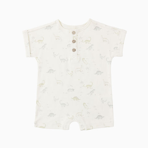 Quincy Mae Short Sleeve Romper - Ivory Dinosaurs
