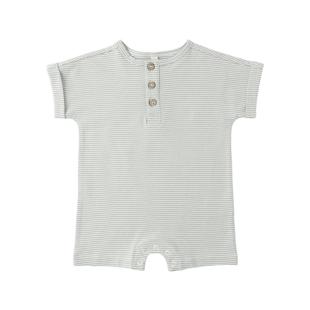Quincy Mae Short Sleeve Romper - Sage Micro Stripe (Size 3-6m)