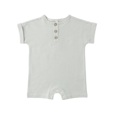 Quincy Mae Short Sleeve Romper - Sage Micro Stripe (Size 3-6m)