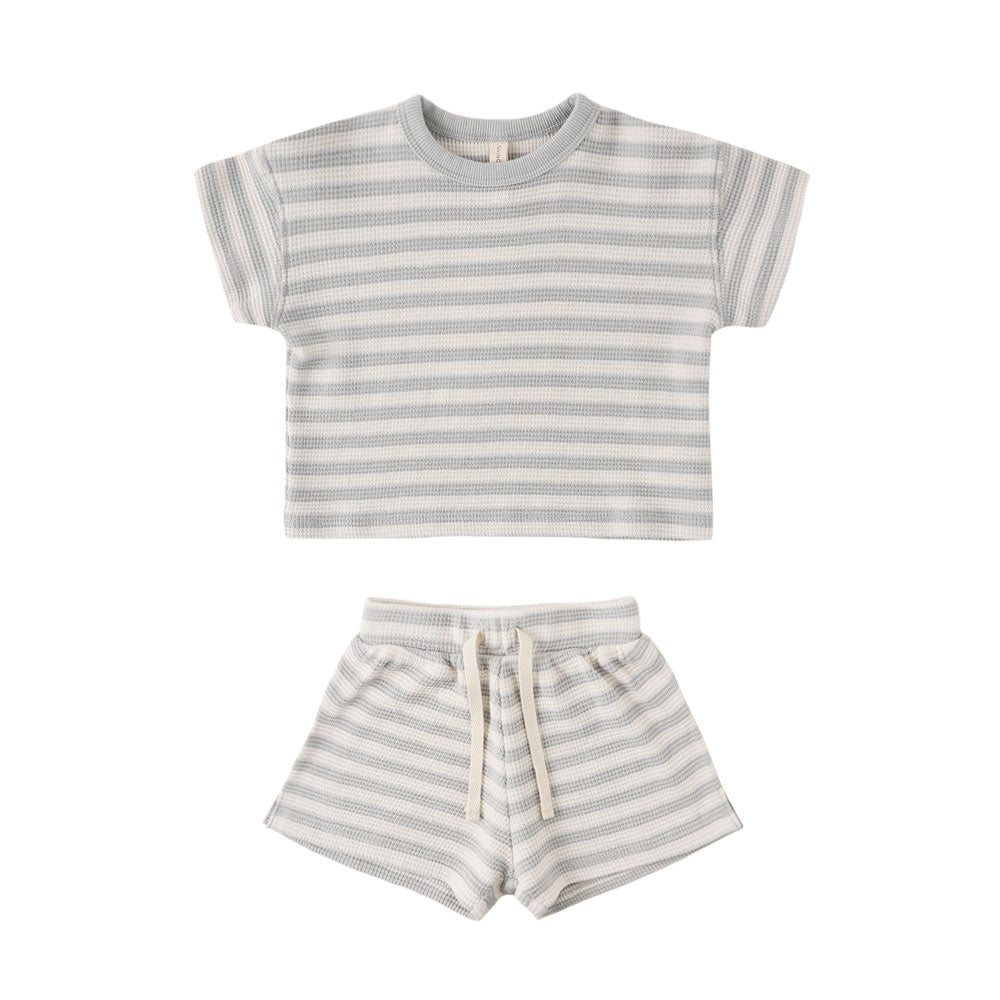 Quincy Mae Waffle Tee + Short Set - Sky Stripe