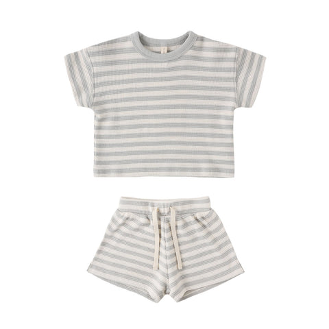 Quincy Mae Waffle Tee + Short Set - Sky Stripe