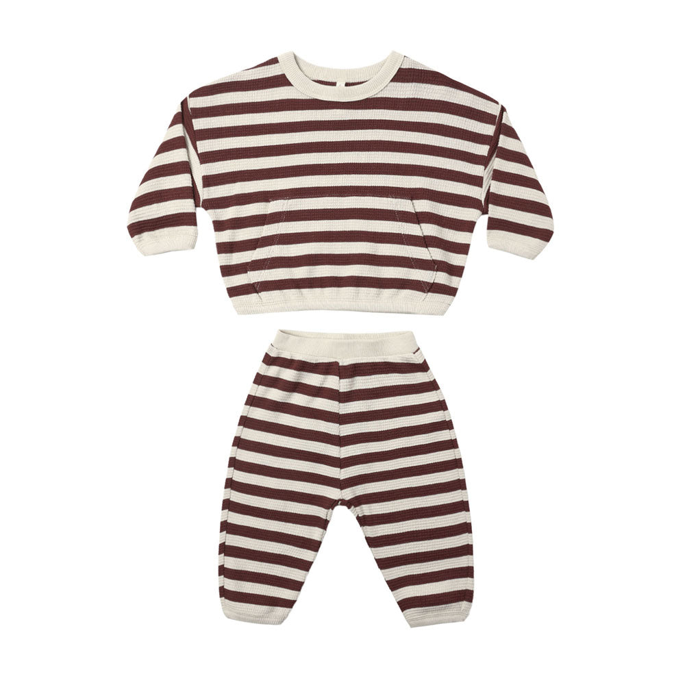 Quincy Mae Waffle Slouch Set - Black Cherry Stripe
