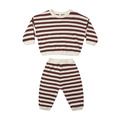 Quincy Mae Waffle Slouch Set - Black Cherry Stripe