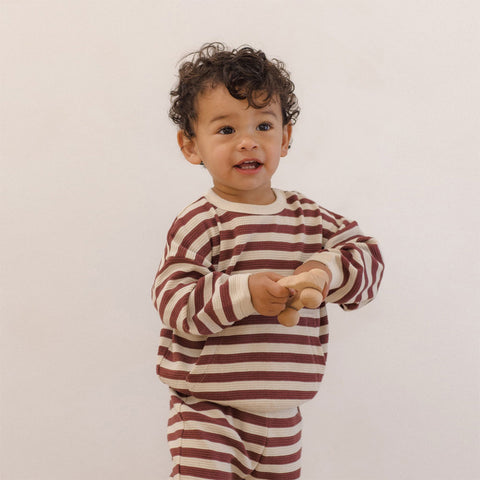 Quincy Mae Waffle Slouch Set - Black Cherry Stripe
