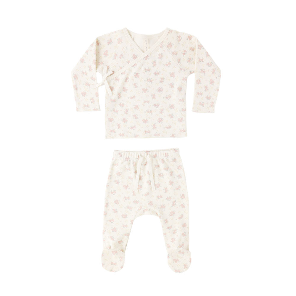 Quincy Mae Wrap Top + Footed Pant Set - Flower Field