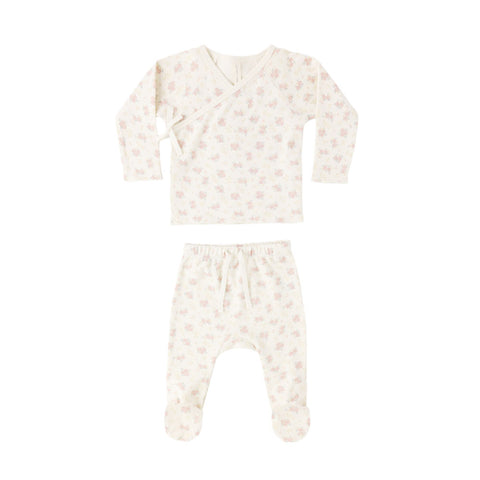 Quincy Mae Wrap Top + Footed Pant Set - Flower Field